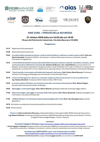 Convegno “Sine cura – I perché della sicurezza” – Bologna, 21 ottobre 2026